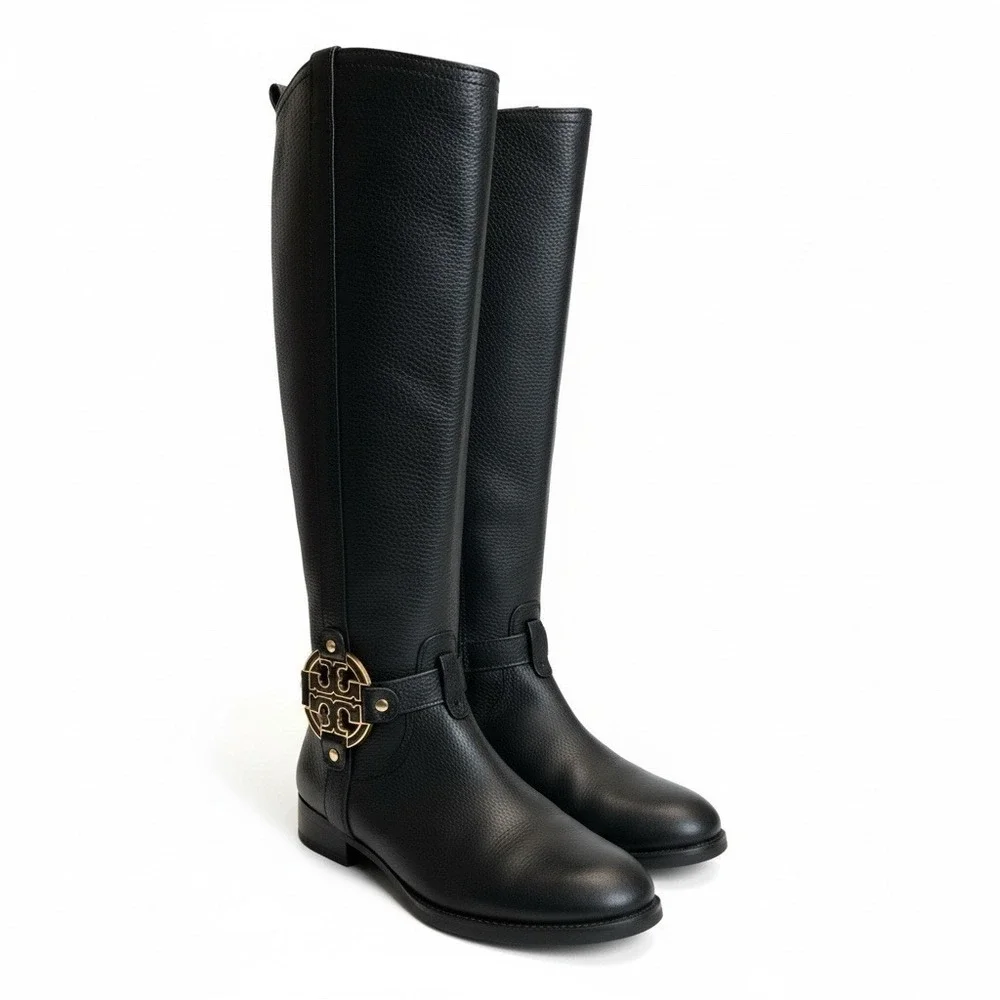 Tory Burch Womens‎ Leather Amanda Tall Riding Boots Size 7  Black Equestrian